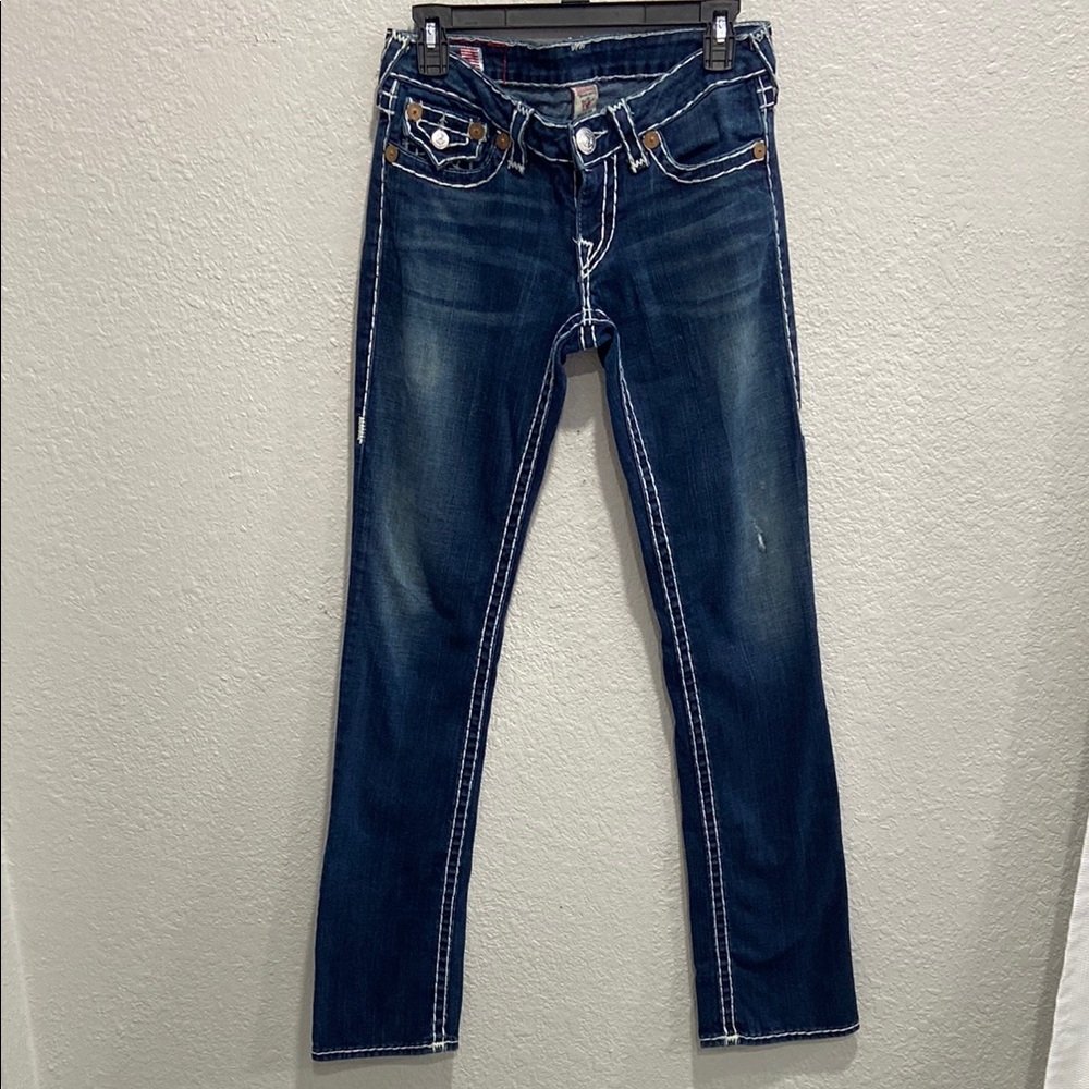 True Religion Blue Boot Leg (flared) Jeans with Contrast Stitching